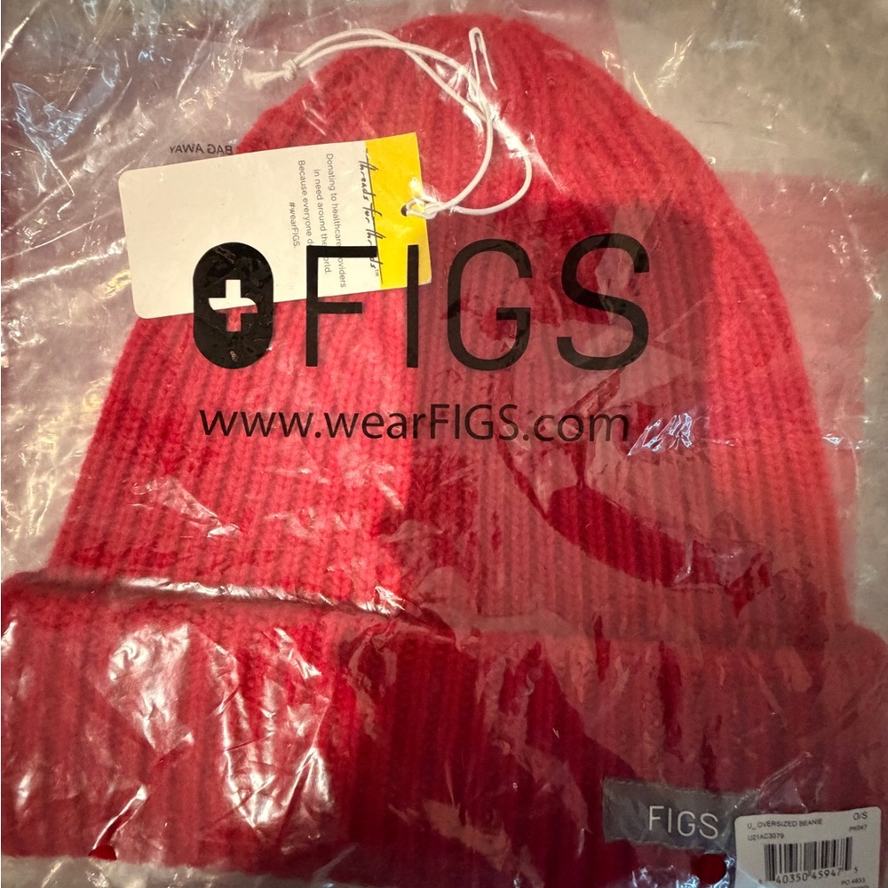 FIGS Red Ribbed Fold-Over Beanie - Picture 7 of 8